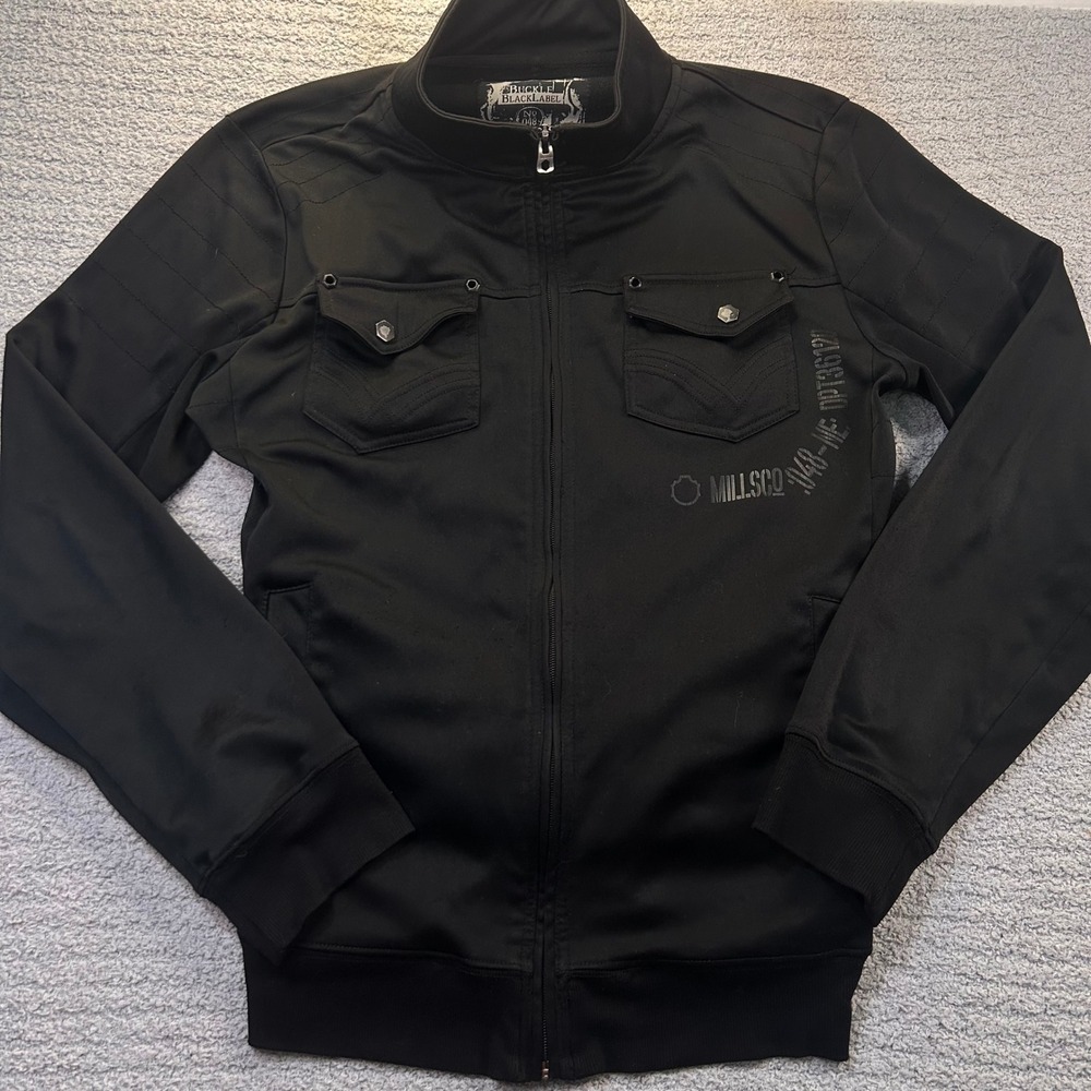 Buckle Black Label Track Jacket Medium Black Cyber Y2K Tactical‎ Streetwear Goth
